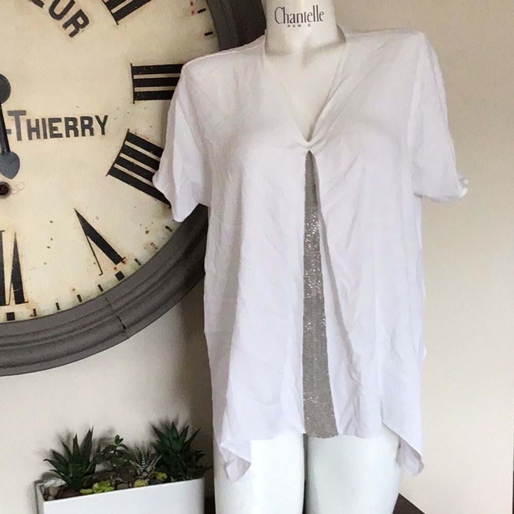 🎀Fabiana Filippi xs White Flowy Asymmetric Hem Top with Sequin Inlay ✨